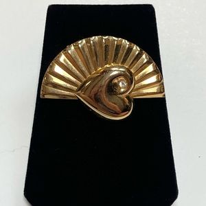 Vintage Heart Rhinestone Sunrise Gold Tone Brooch Pin